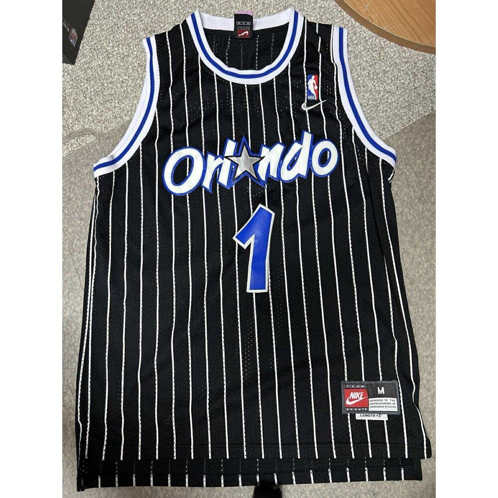 Vintage Nike Orlando Magic Penny Hardaway Black Pinstriped Jersey M +2 95 NBA